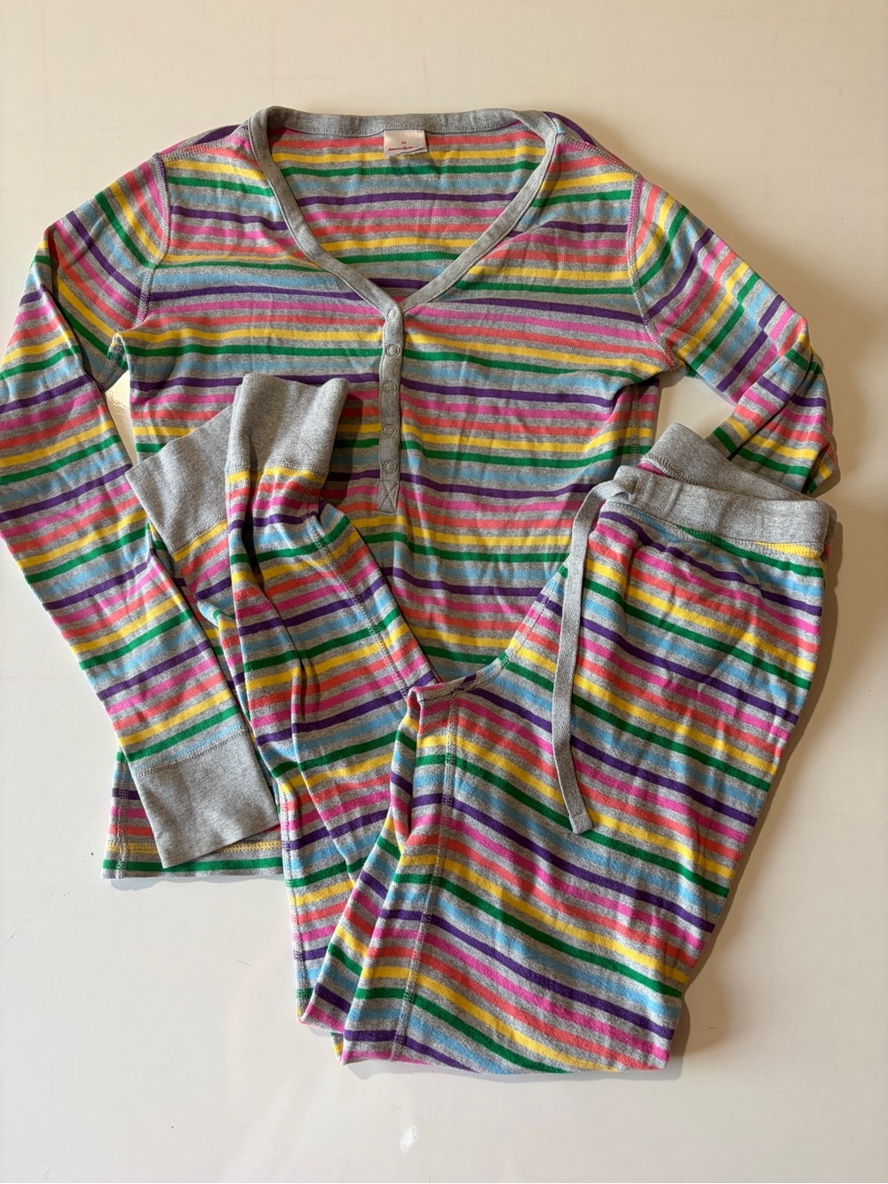 Hanna Andersson gray rainbow Henley long sleeve pajama set pants women’s XS
